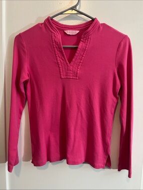 Lilly Pulitzer Cotton Hot Pink Long Sleeve V-Notch Knit Top | Women's Small